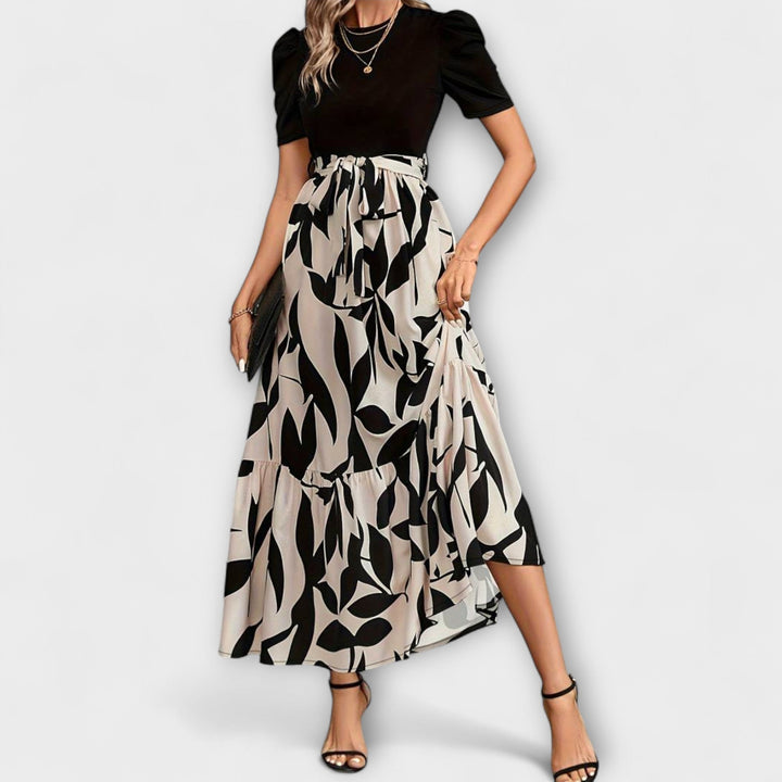 Luna - Vestido de verão com estampa floral e decote redondo