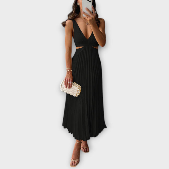 Elegante Vestido Midi de Festa com Plissado