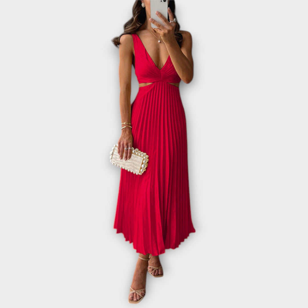 Elegante Vestido Midi de Festa com Plissado