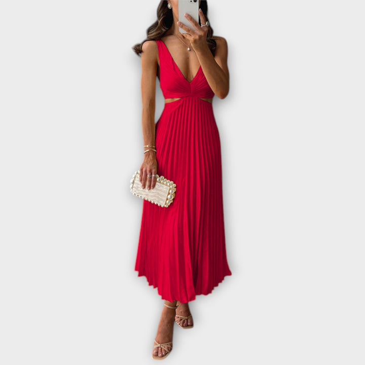 Elegante Vestido Midi de Festa com Plissado