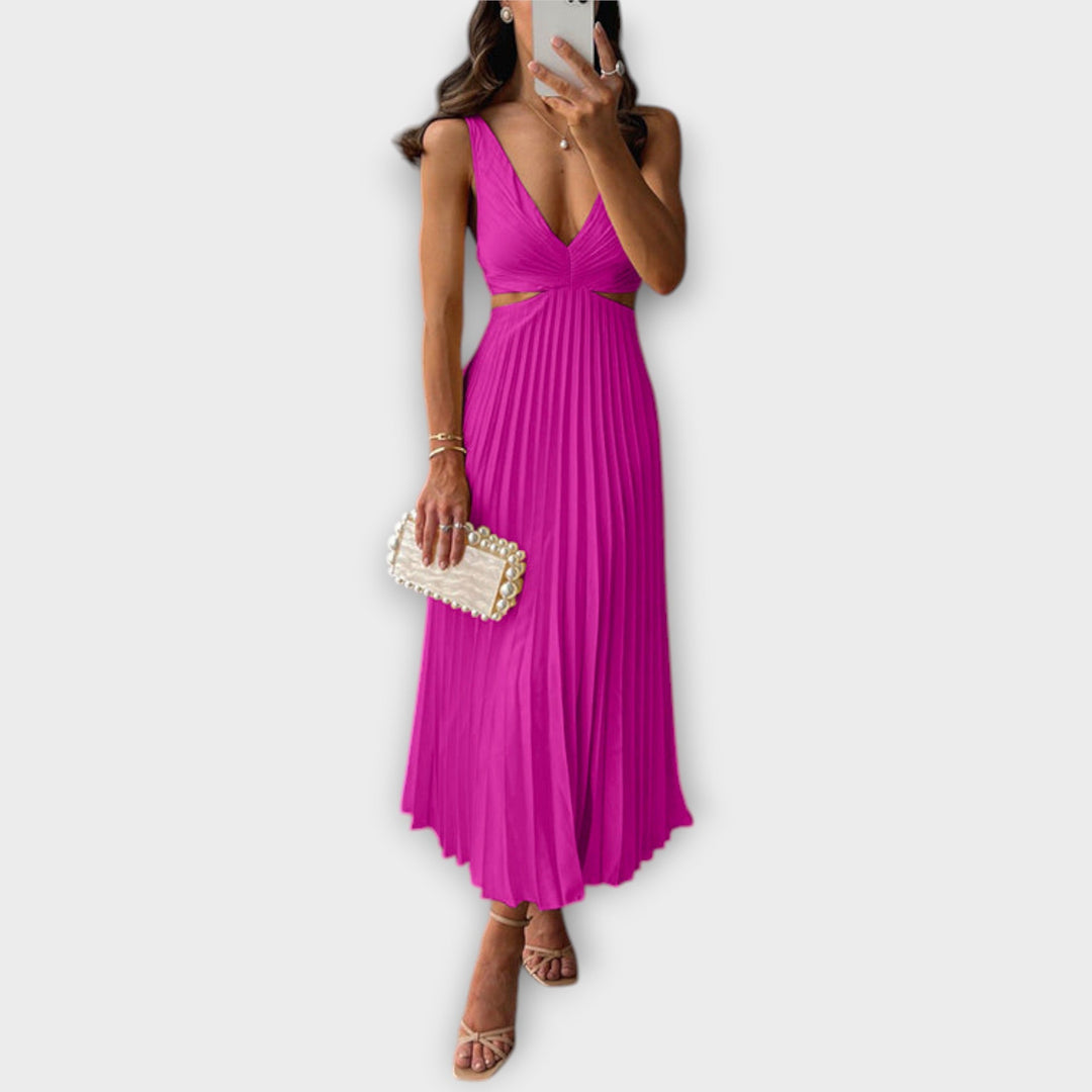 Elegante Vestido Midi de Festa com Plissado