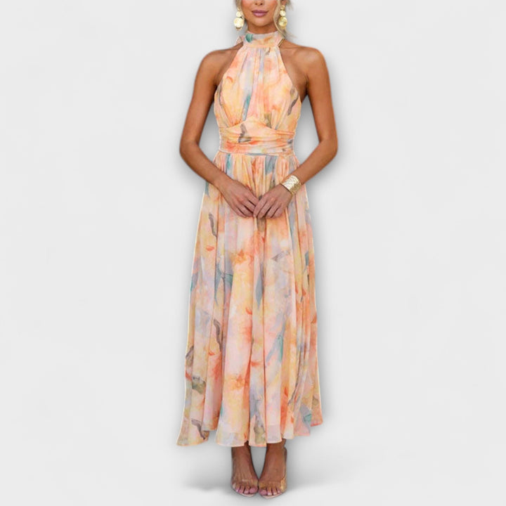 Halter-Vestido Maxi Aquarelle com Decote