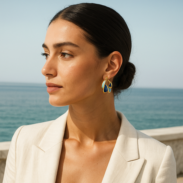 Brincos de Argola em Esmalte Ouro e Azul