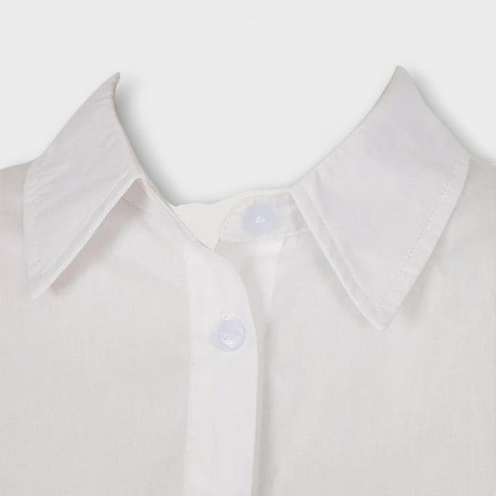 Indie - Vestido camisa plissado branco de manga longa