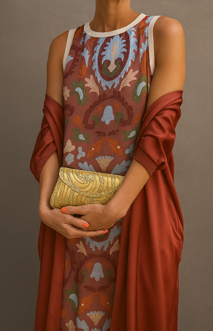 RAFFAELLA | Vestido Longo Elegante com Estola Coordenada e Linha Refinada para Eventos Especiais