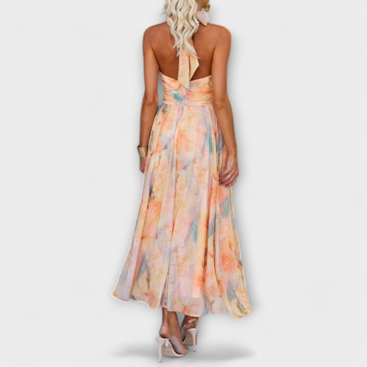Halter-Vestido Maxi Aquarelle com Decote