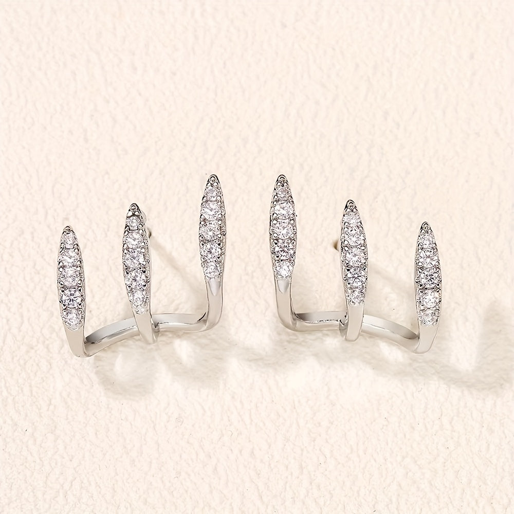 Brincos Elegantes com Strass em Três Garras