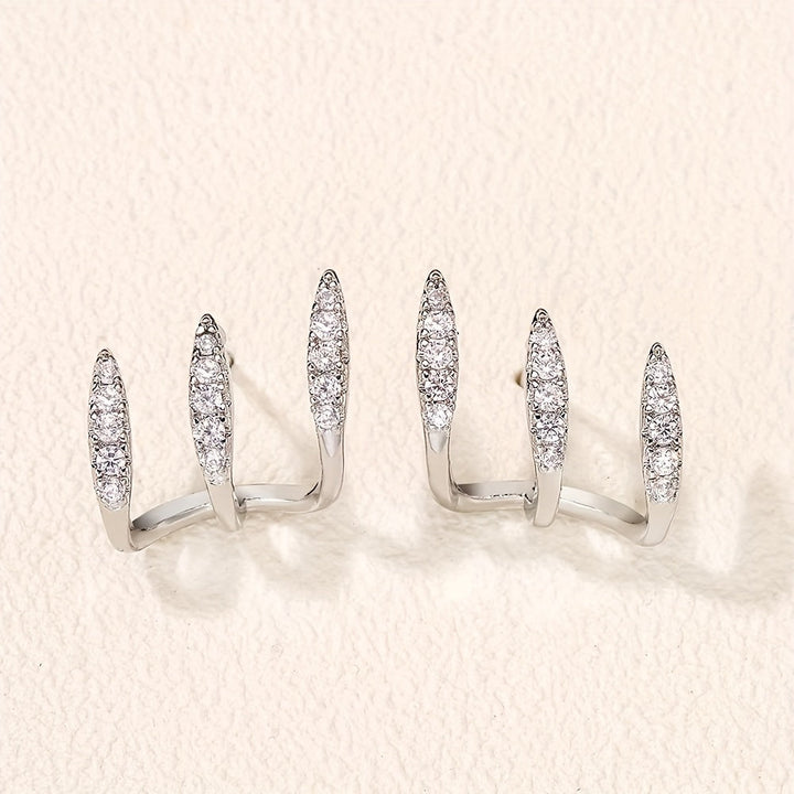 Brincos Elegantes com Strass em Três Garras