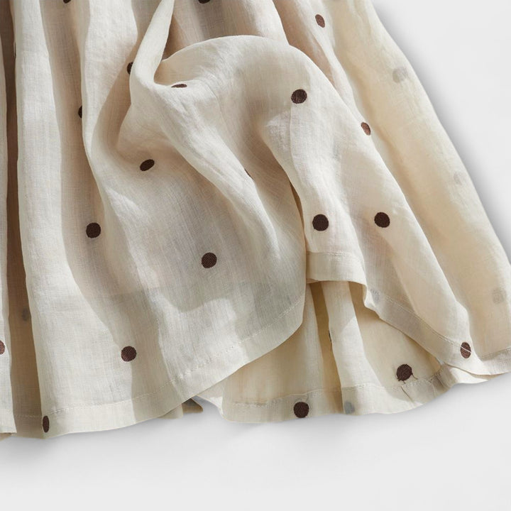 Saia longa com estampa de bolinhas em algodão-linho