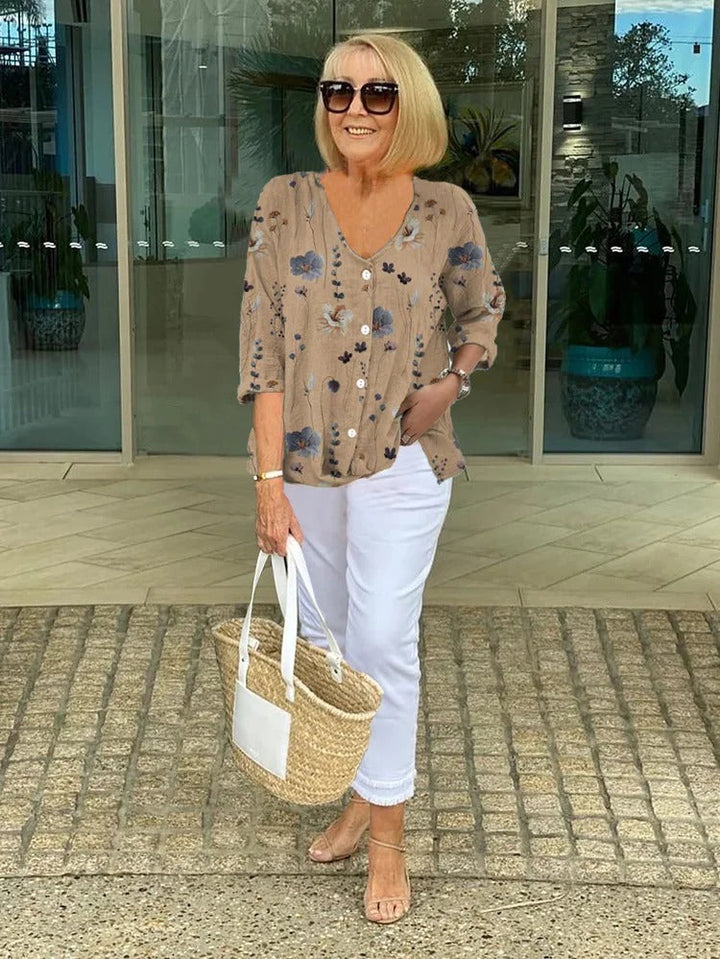 Joanne | Blusa Tunic com Botões Estampada