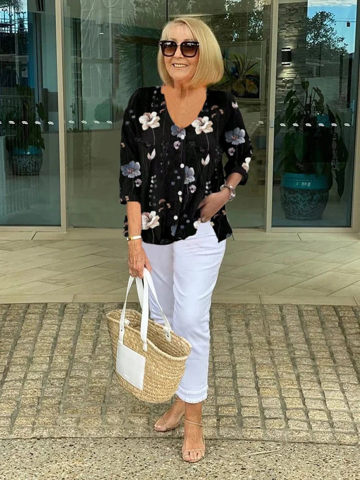 Joanne | Blusa Tunic com Botões Estampada