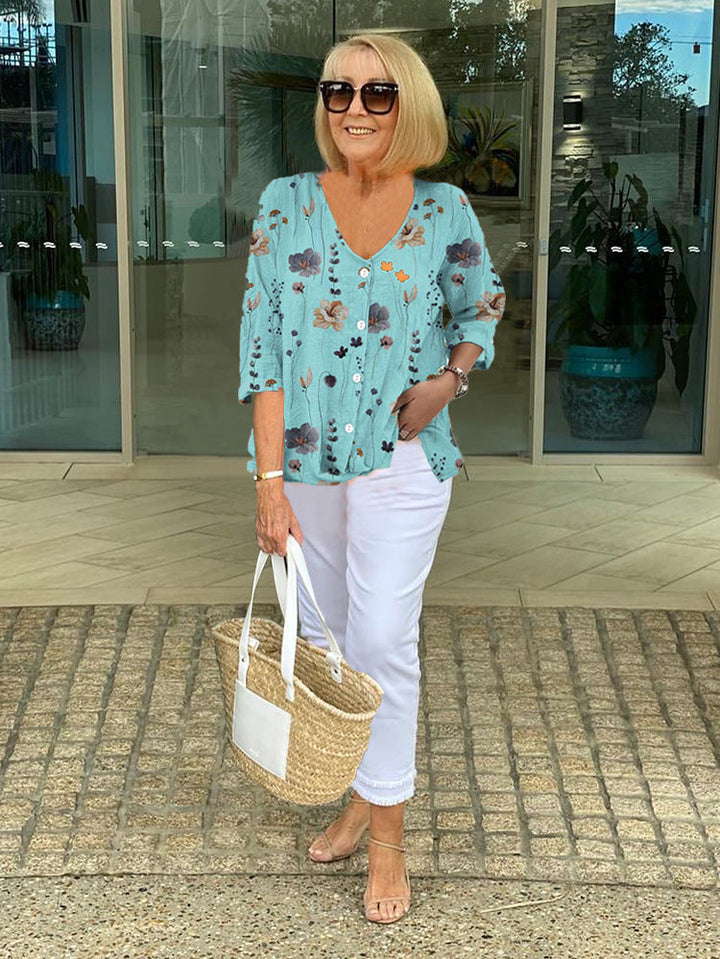 Joanne | Blusa Tunic com Botões Estampada