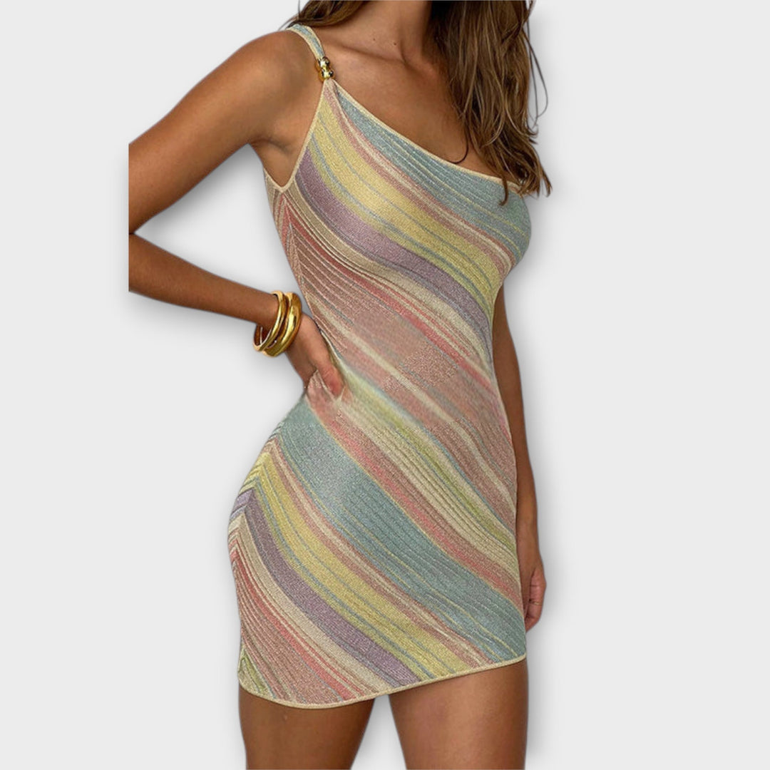 Kira - Vestido Mini Tricot de Um Ombro Estiloso