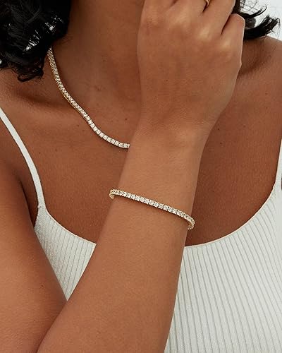 Bracelete de Tênis Clássico Elegante em Ouro