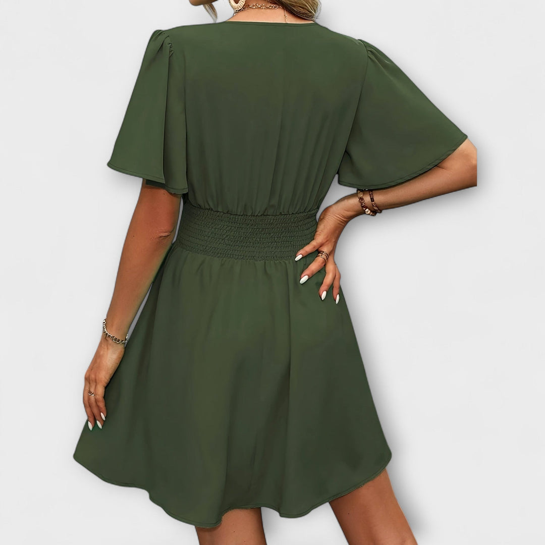 Winslet - Vestido com cintura franzida e decote em V