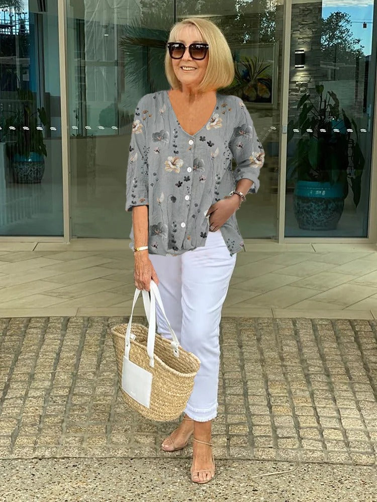 Joanne | Blusa Tunic com Botões Estampada