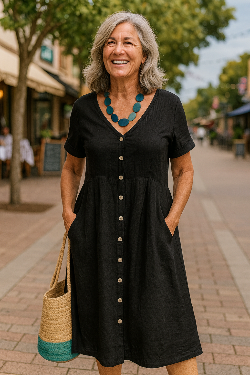 Anna | Vestido Midi de Algodão e Linho para o Dia a Dia