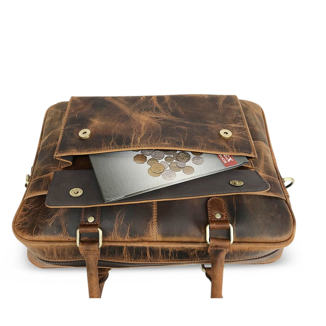 Bolsa para Laptop em Couro Marrom Hunter