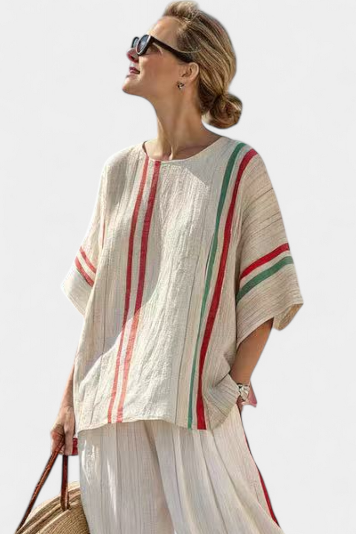 Truvane | Blusa Boho Confortável com Estampa e Calças Largas