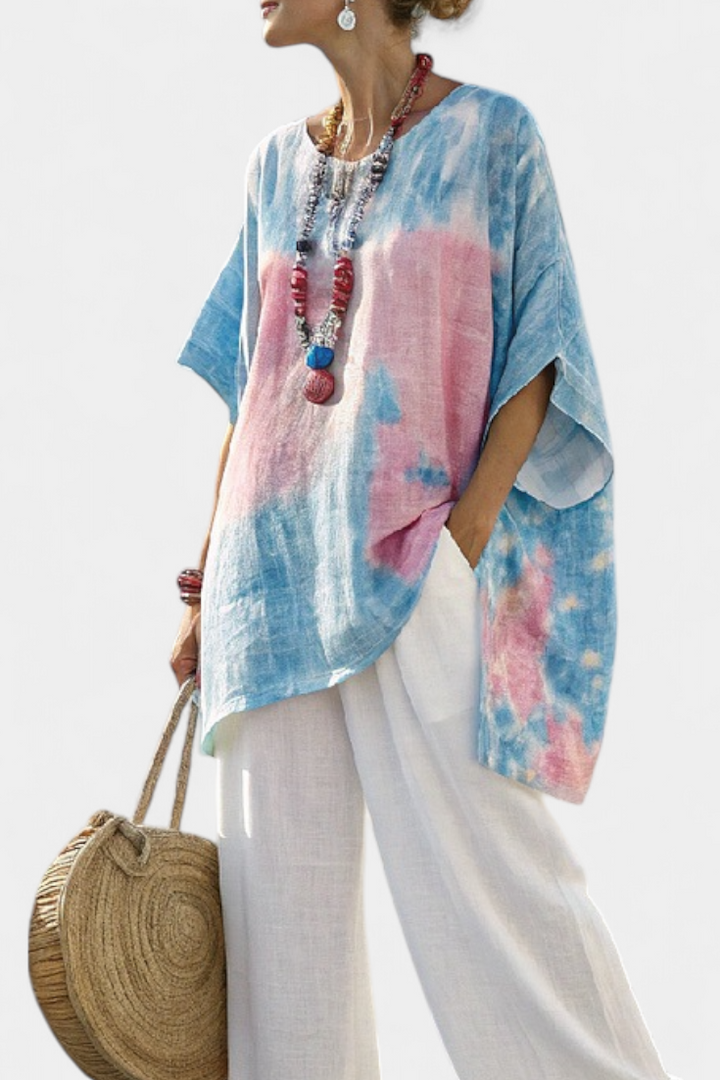 Vantrel | Top de Linho Confortável e Relaxado & Calças Listradas de Bambu