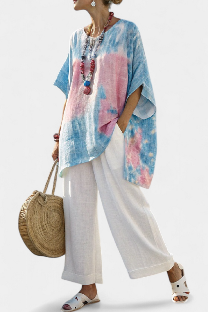 Vantrel | Top de Linho Confortável e Relaxado & Calças Listradas de Bambu