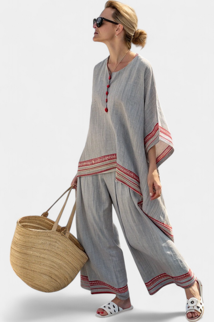 Daelric | Blusa Assimétrica Sofisticada & Calças Largas Étnicas