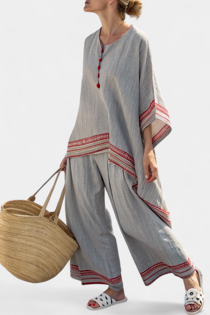 Daelric | Blusa Assimétrica Sofisticada & Calças Largas Étnicas