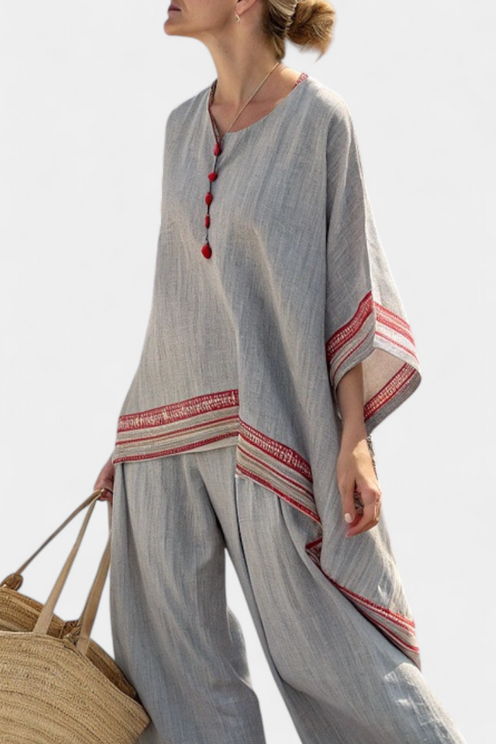 Daelric | Blusa Assimétrica Sofisticada & Calças Largas Étnicas