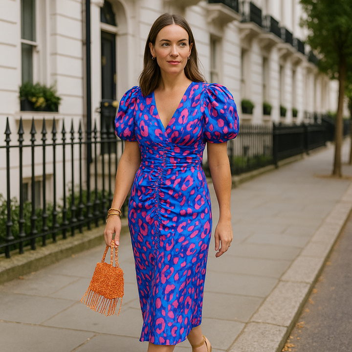 Arielle | Vestido Colorido com Mangas Plissadas