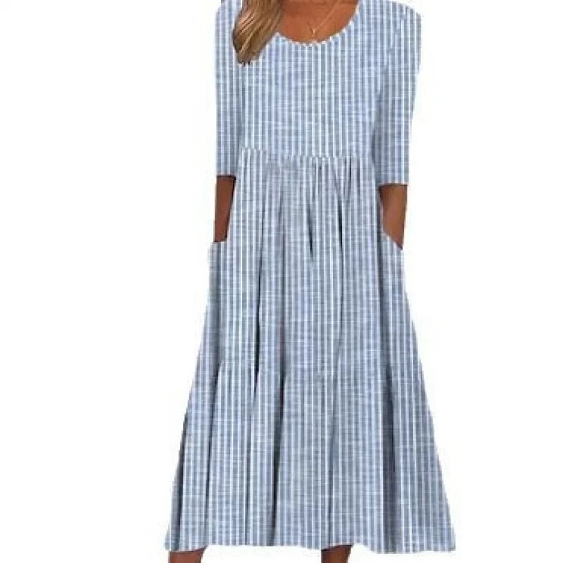 Carla | VESTIDO MIDI DE ALGODÃO LISTRADO COM ELEGÂNCIA DESCONTRAÍDA