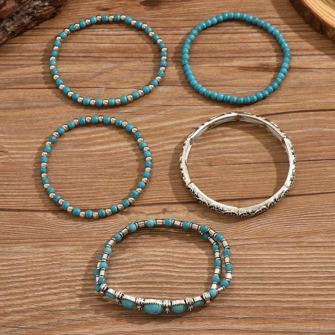 Conjunto de Pulseiras de Contas de Turquesa Boêmia