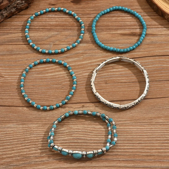 Conjunto de Pulseiras de Contas de Turquesa Boêmia