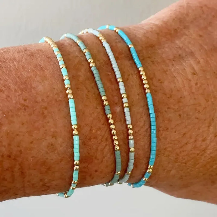 Conjunto de Pulseiras de Pérolas Turquesa Boêmia Chic