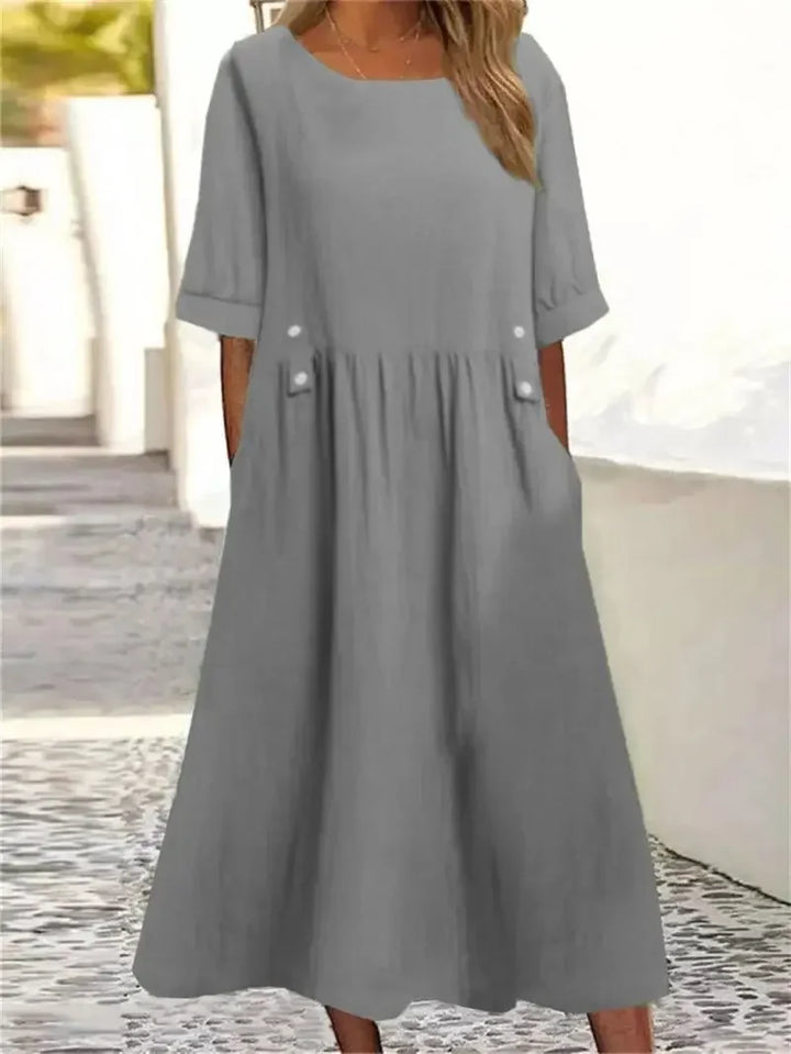 Julia | VESTIDO MIDI DE ALGODÃO LISTRADO COM ELEGÂNCIA DESCONTRAÍDA