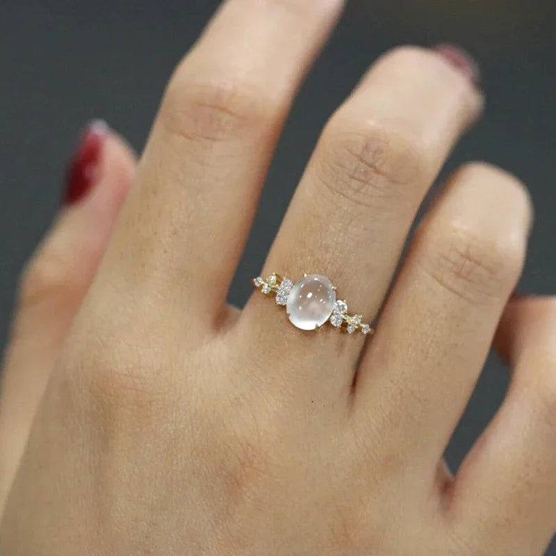 Anel de Diamante com Pedra da Lua Lunar Glow