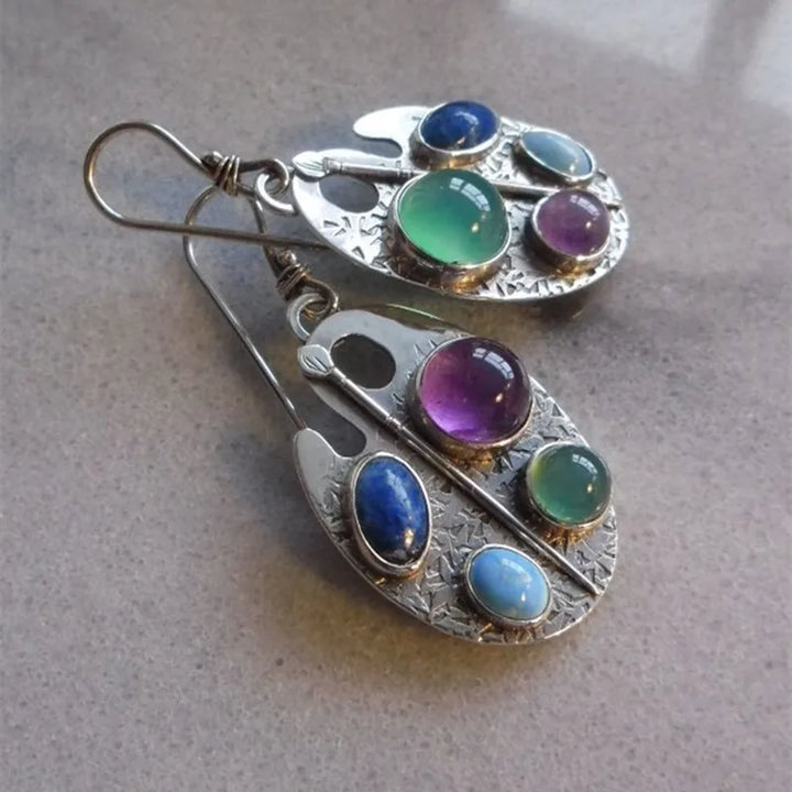 Brincos de Gota de Pedra Preciosa com Paleta de Artista
