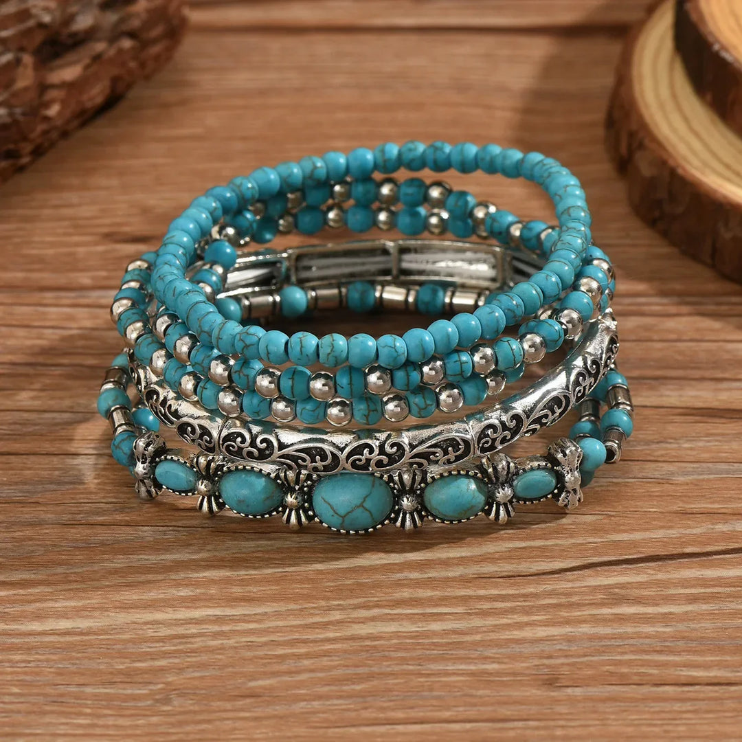 Conjunto de Pulseiras de Contas de Turquesa Boêmia