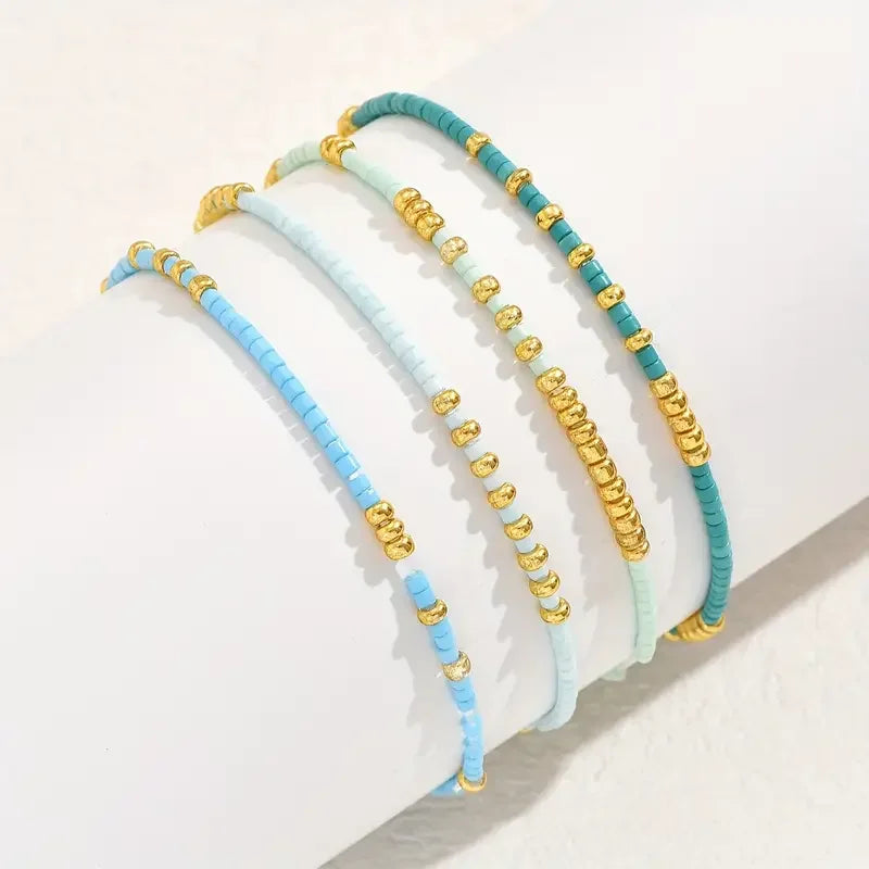 Conjunto de Pulseiras de Pérolas Turquesa Boêmia Chic
