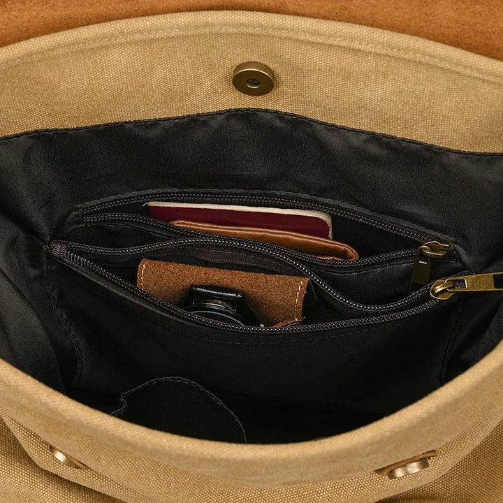 Mochila de Couro e Lona Genuine | Mochila Vintage para Laptop de Faculdade