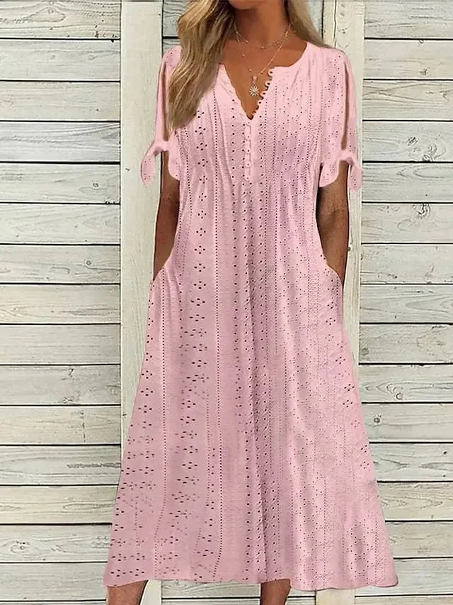 Isa | VESTIDO MIDI DE ALGODÃO LISTRADO COM ELEGÂNCIA DESCONTRAÍDA