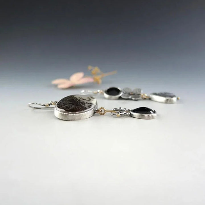 Brincos de Jardim em Ágata Dendrítica Assimétrica