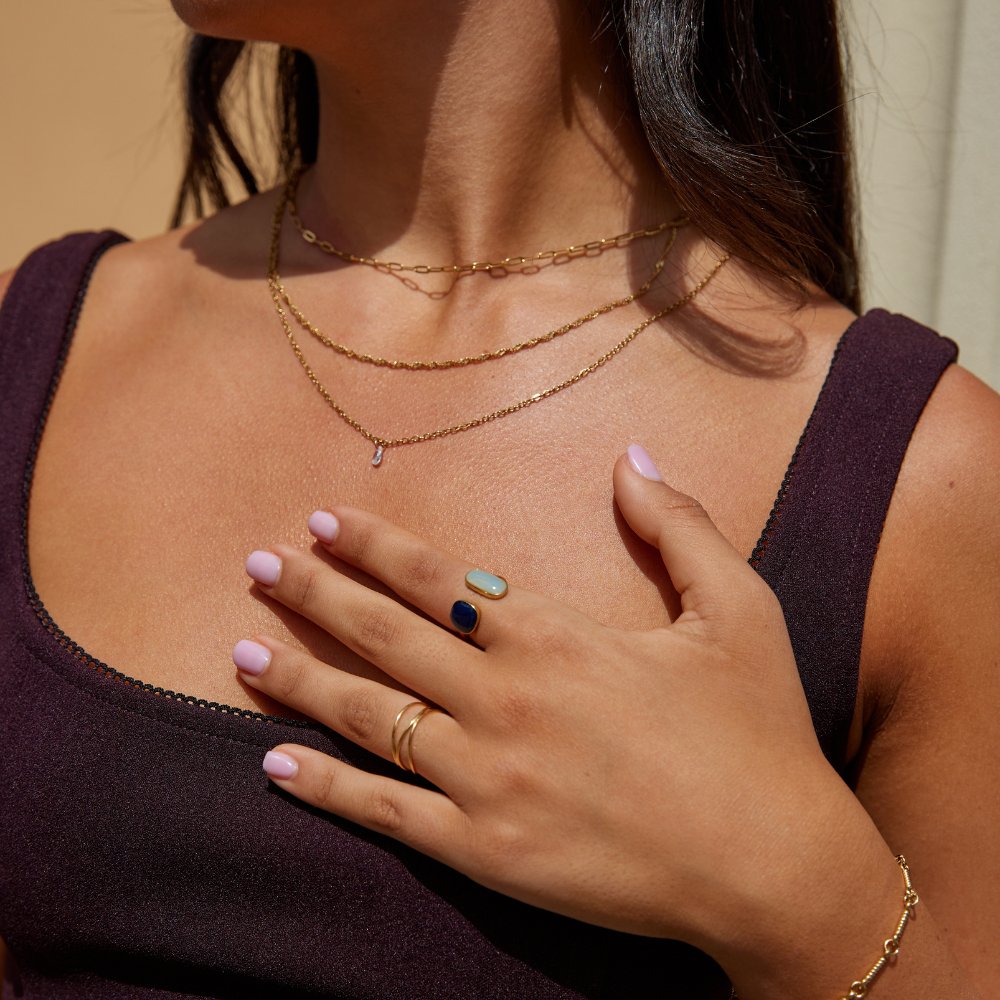 Anel Envolvente com Água Marinha