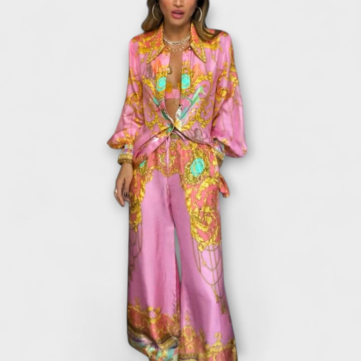 Sage - Conjunto de Camisa Relaxada de Sereia e Calças com Cintura Elástica