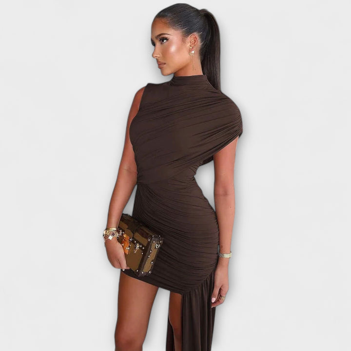 Aurora - Vestido elegante e justo com decote redondo e plissado