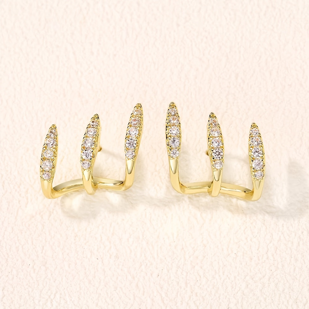 Brincos Elegantes com Strass em Três Garras