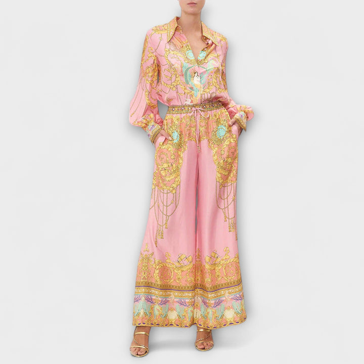 Sage - Conjunto de Camisa Relaxada de Sereia e Calças com Cintura Elástica