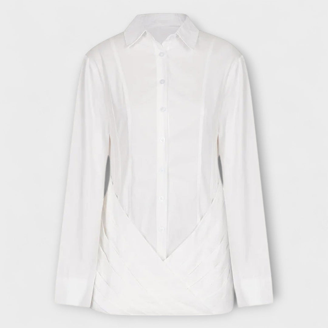 Indie - Vestido camisa plissado branco de manga longa