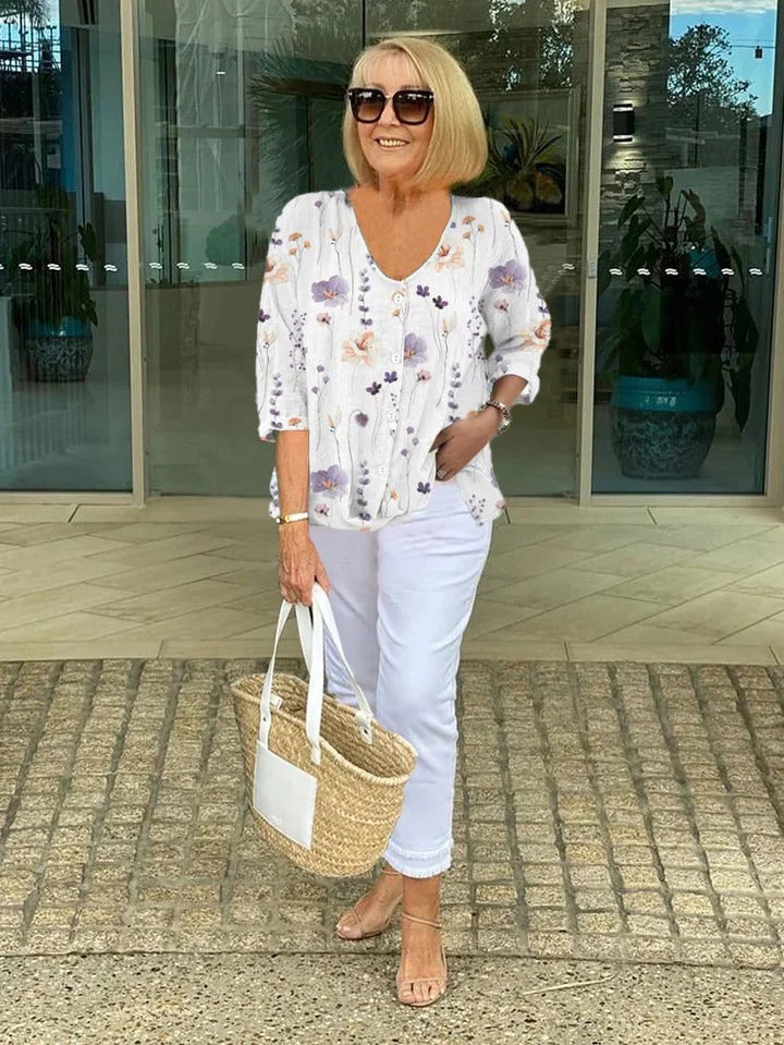 Joanne | Blusa Tunic com Botões Estampada