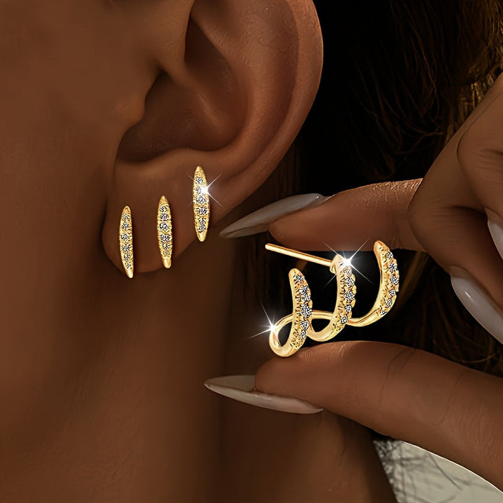 Brincos Elegantes com Strass em Três Garras