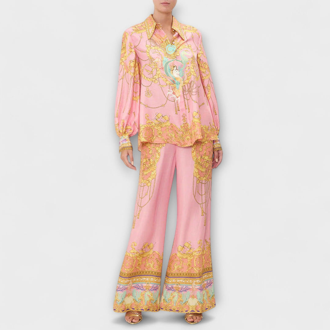 Sage - Conjunto de Camisa Relaxada de Sereia e Calças com Cintura Elástica